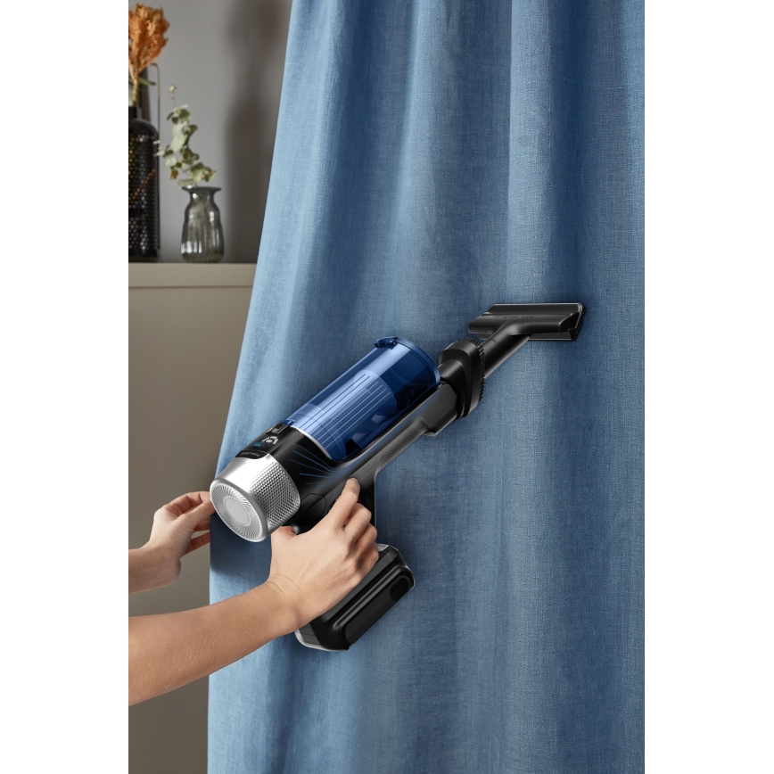 Rowenta - Stielstaubsauger mit Wischmopp X-FORCE FLEX ANIMAL AQUA AUTO 4in1 250W/25,2V 2500 mAh schwarz/blau
