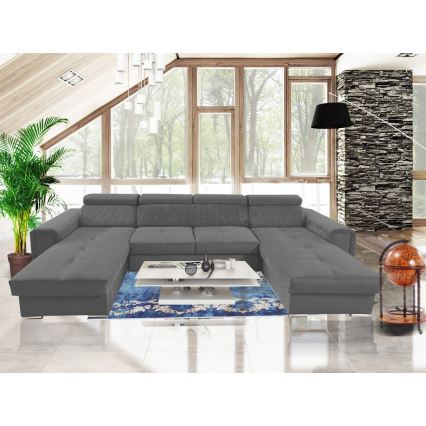 Schlafsofa mit universeller U-Ecke und Stauraum SALVADA in Dunkelgrau