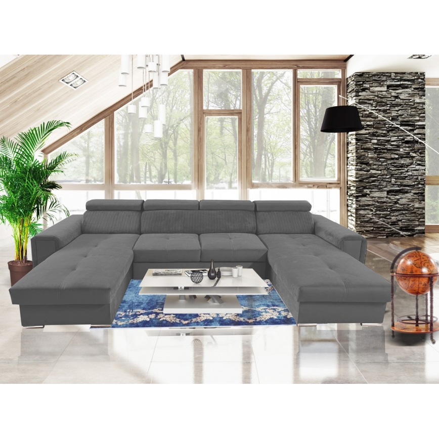 Schlafsofa mit universeller U-Ecke und Stauraum SALVADA in Dunkelgrau