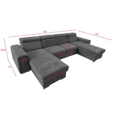 Schlafsofa mit universeller U-Ecke und Stauraum SALVADA in Dunkelgrau