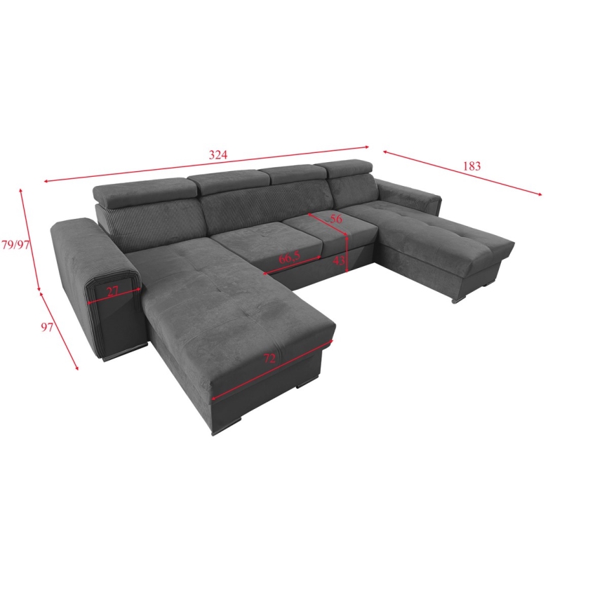 Schlafsofa mit universeller U-Ecke und Stauraum SALVADA in Dunkelgrau