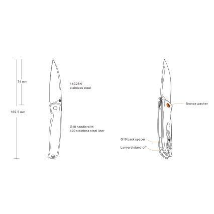 Ruike RUP661B - Klappbares Kompaktmesser 16,9 cm schwarz