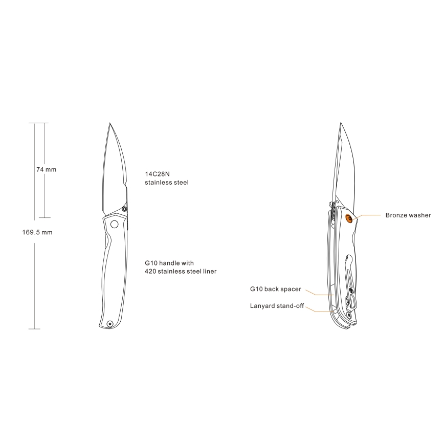Ruike RUP661B - Klappbares Kompaktmesser 16,9 cm schwarz
