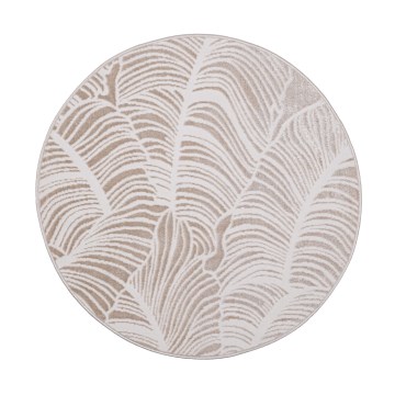 Runder Teppich SALAMANCA 100 cm beige/weiß/Blattmuster