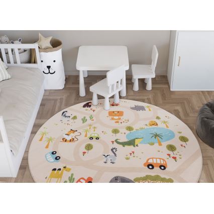 Rutschfester Kinderteppich ARES STREETS 160 cm beige/safari