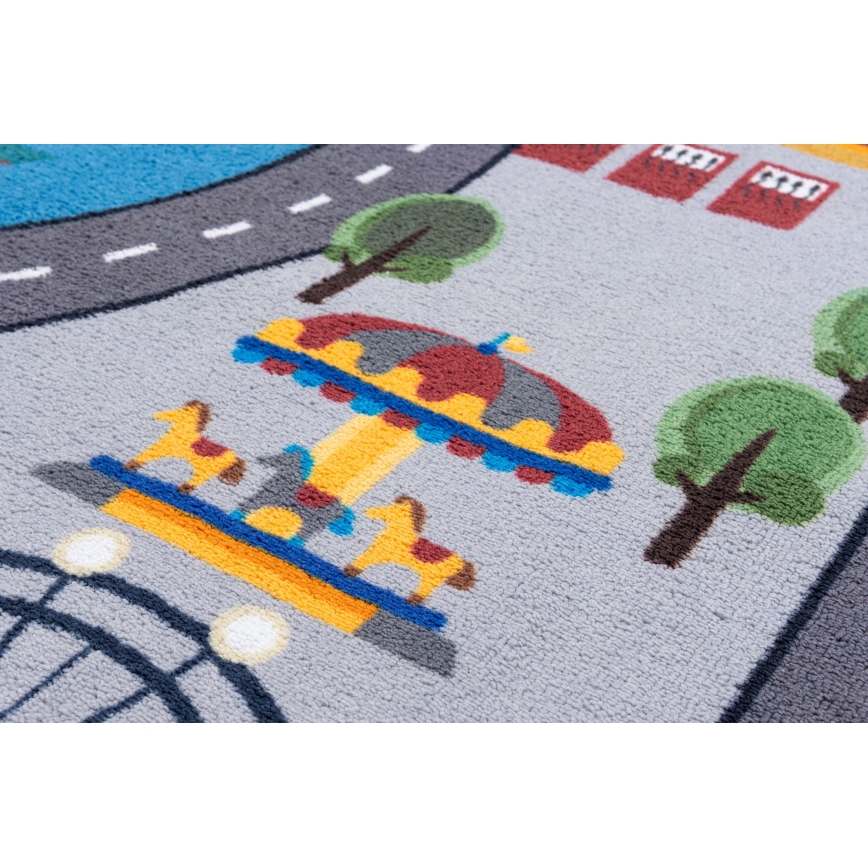 Rutschfester Kinderteppich ARES STREETS 160 cm grau/Stadt