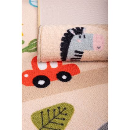 Rutschfester Kinderteppich ARES STREETS 80 x 150 cm Beige/Safari
