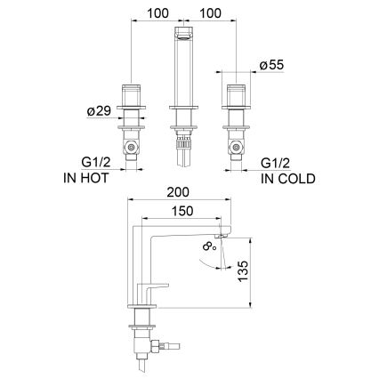 Sapho - 3-Loch-Waschtischarmatur TURSI matt schwarz