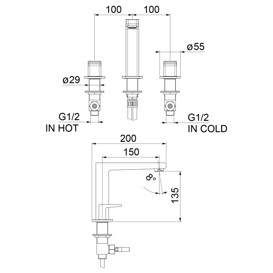 Sapho - 3-Loch-Waschtischarmatur TURSI matt schwarz