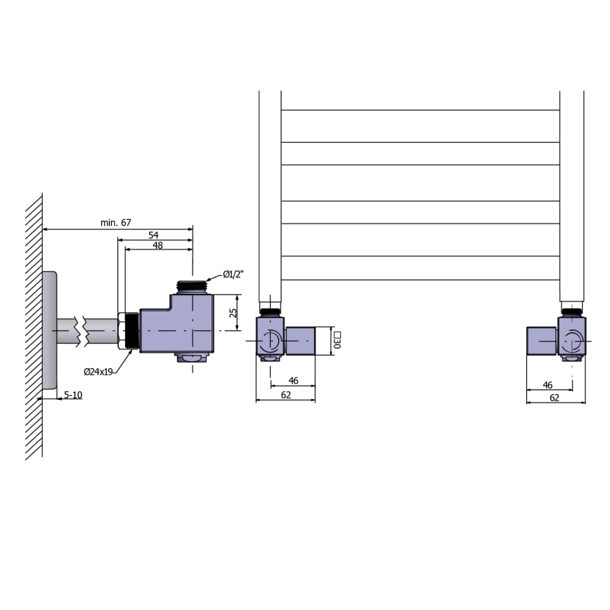 Sapho - Anschlusssatz für Eckventile CUBE COMBI, 2 Stück, rechts / glänzender Chrom