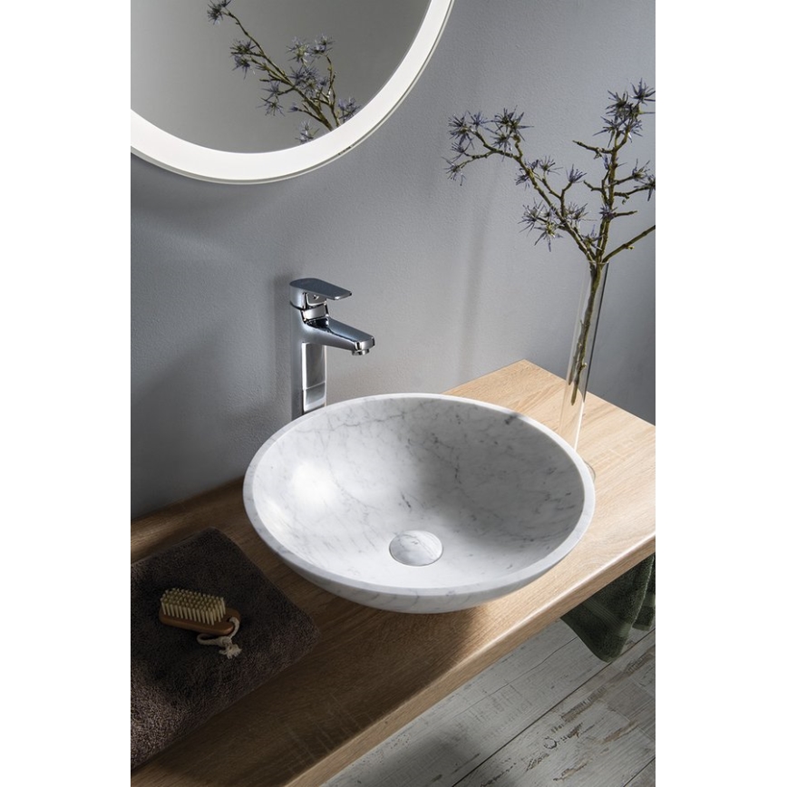 Sapho - Aufsatzwaschbecken BLOK Ø 42 cm Stein/Carrara/mattweiß