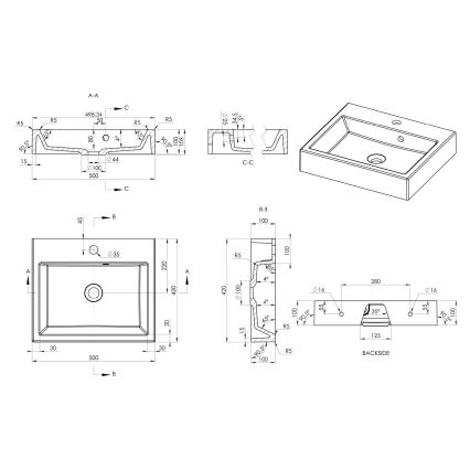 Sapho - Aufsatzwaschbecken ORINOKO 50x42 cm Marmor/Weiß