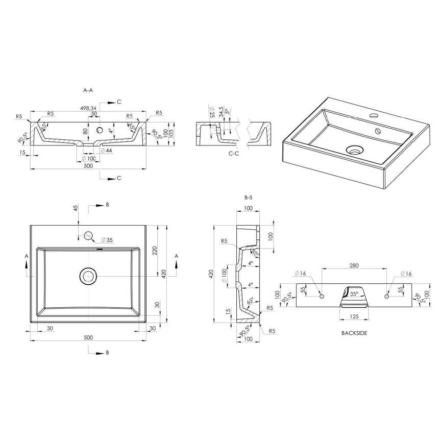 Sapho - Aufsatzwaschbecken ORINOKO 50x42 cm Marmor/Weiß