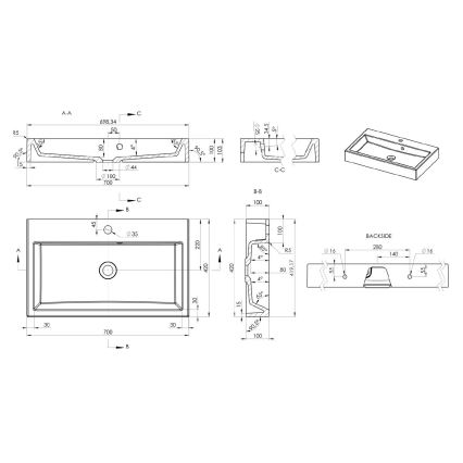 Sapho - Aufsatzwaschbecken ORINOKO 70x42 cm Marmor/Weiß