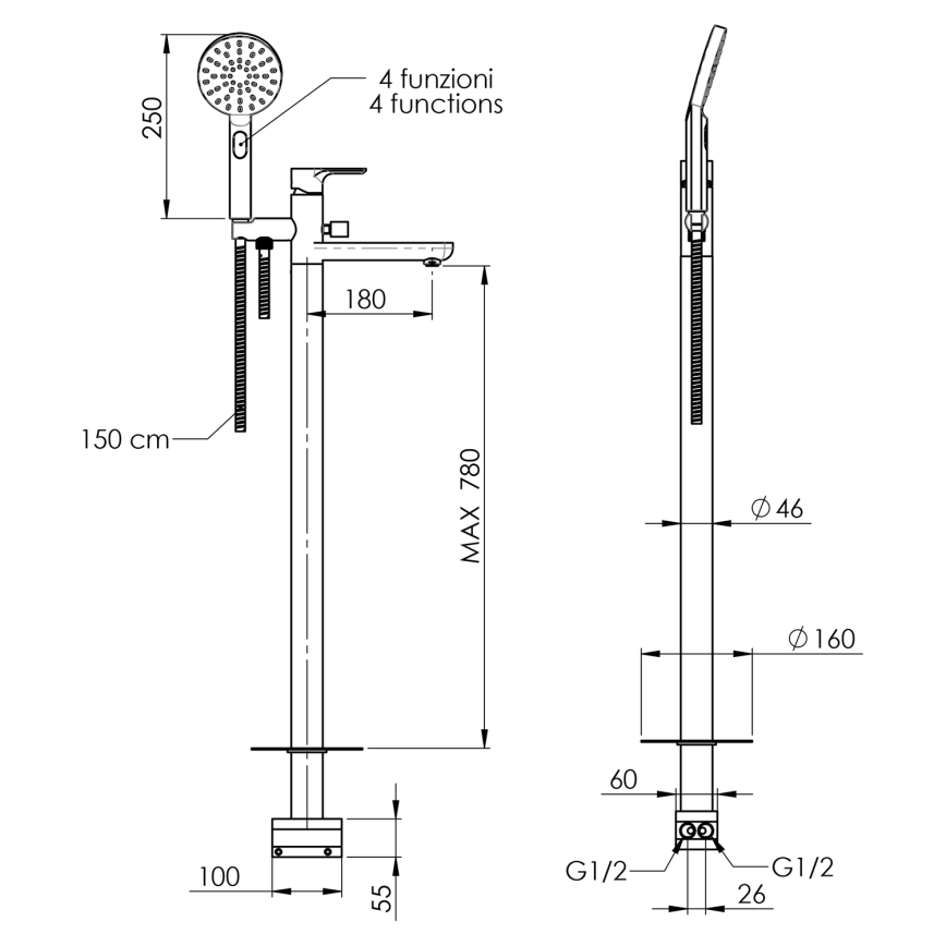 Sapho - Badewannen-Set PAX mit Armatur, matt schwarz