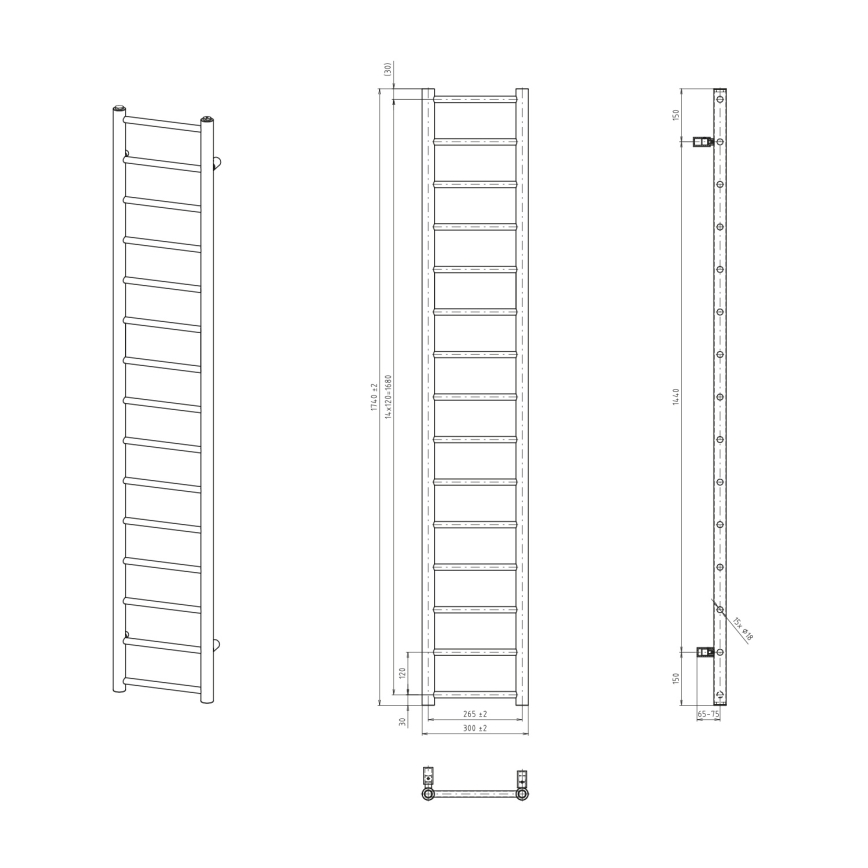 Sapho - Badheizkörper DINA, 335 W, 30 x 174 cm, matt schwarz