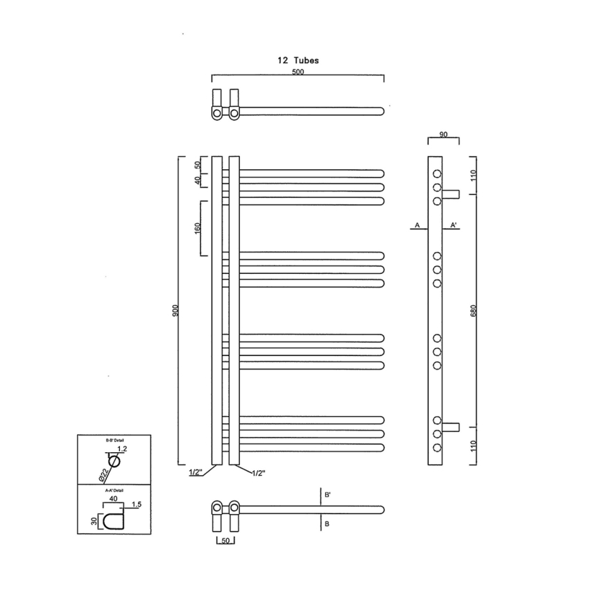 Sapho - Badheizkörper DORLION 361W/230V 50x90 cm weiß