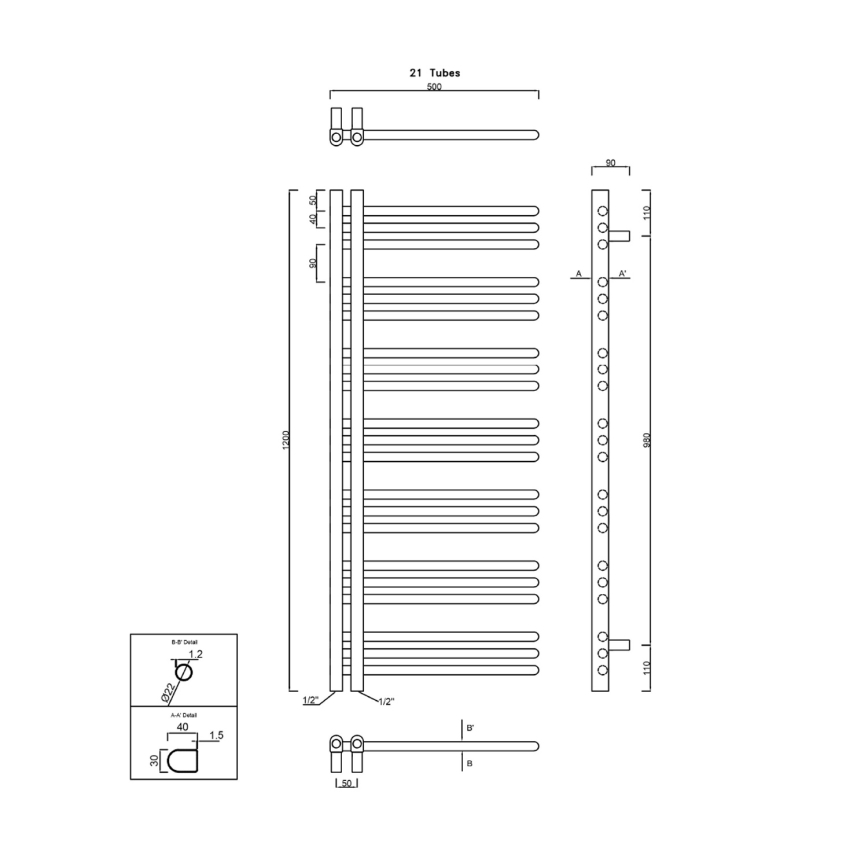 Sapho - Badheizkörper DORLION 378W/230V 50x120 cm Hochglanzchrom