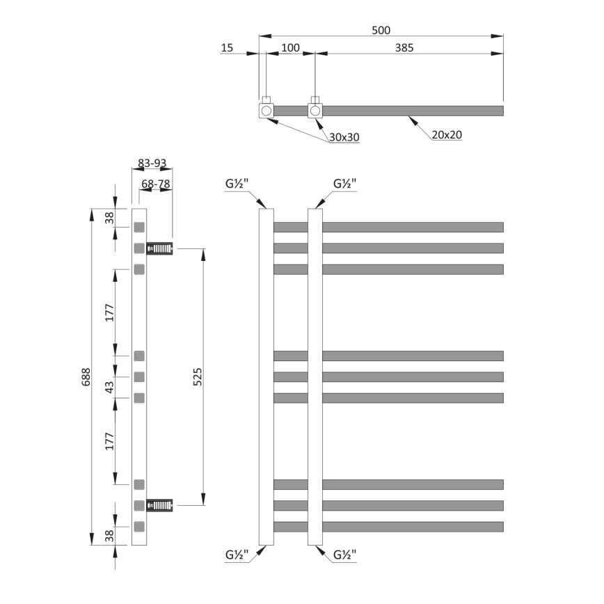 Sapho - Badheizkörper MAGDALENA 69x50 cm, hochglanzverchromt