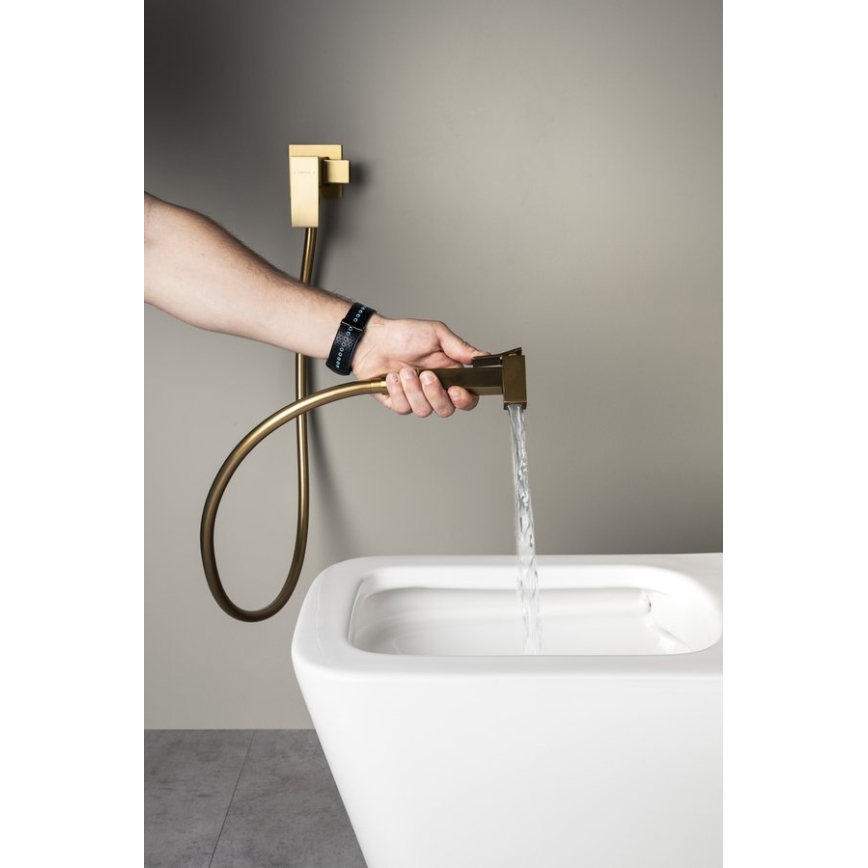 Sapho - Bidet-Armatur mit Handbrause zur Unterputzmontage CUBEMIX, mattgold