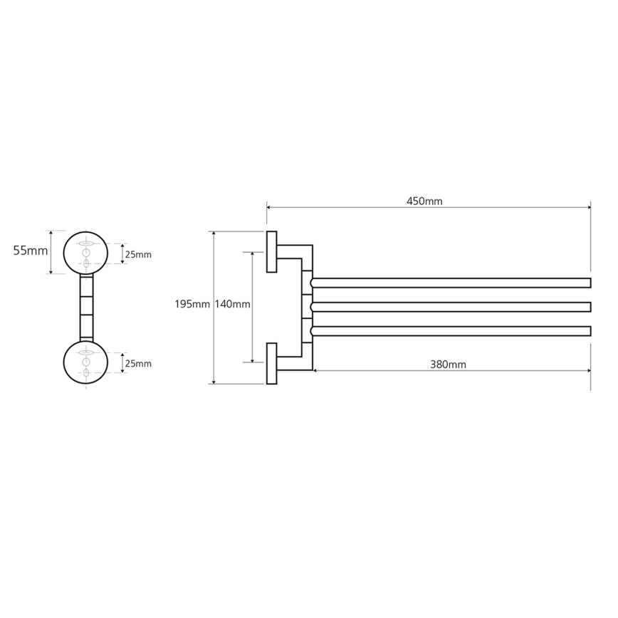 Sapho - Drehbarer Wandhandtuchhalter X-ROUND 19,5x45 cm glänzender Chrom