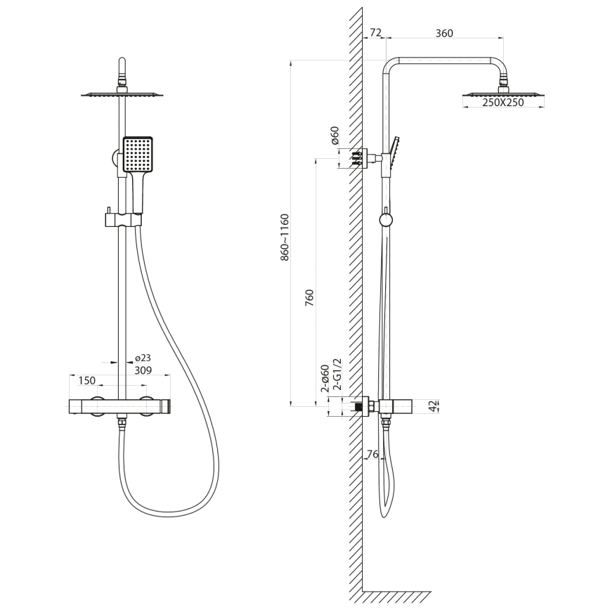 Sapho - Duschset mit Mischbatterie CUBEMIX mattgold