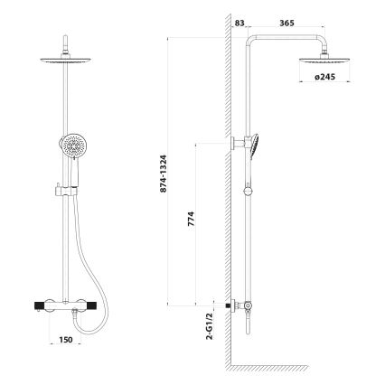 Sapho - Duschset mit Mischbatterie SOLARIS Hochglanz-Chrom