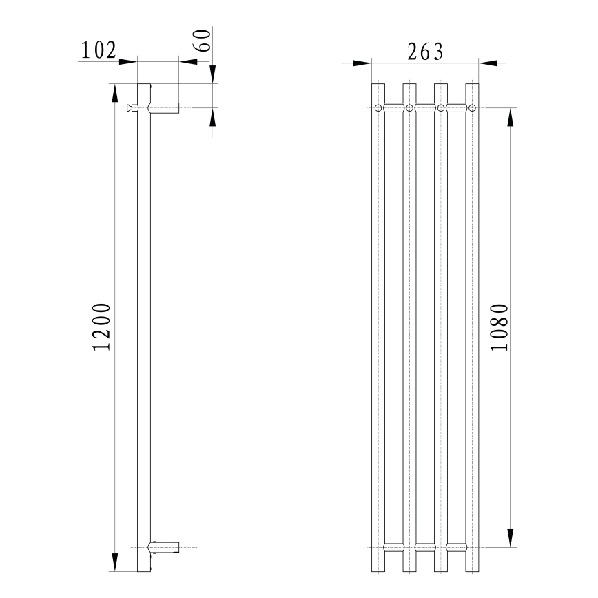 Sapho - Elektrischer Handtuchheizkörper PAPINADO 85W 120x26 cm glänzender Chrom rechts
