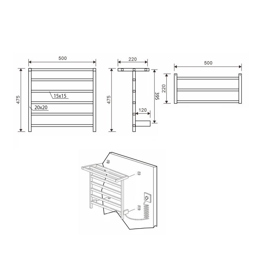 Sapho - Elektrischer Handtuchwärmer ELZOR 60W  47x50 cm mattweiß