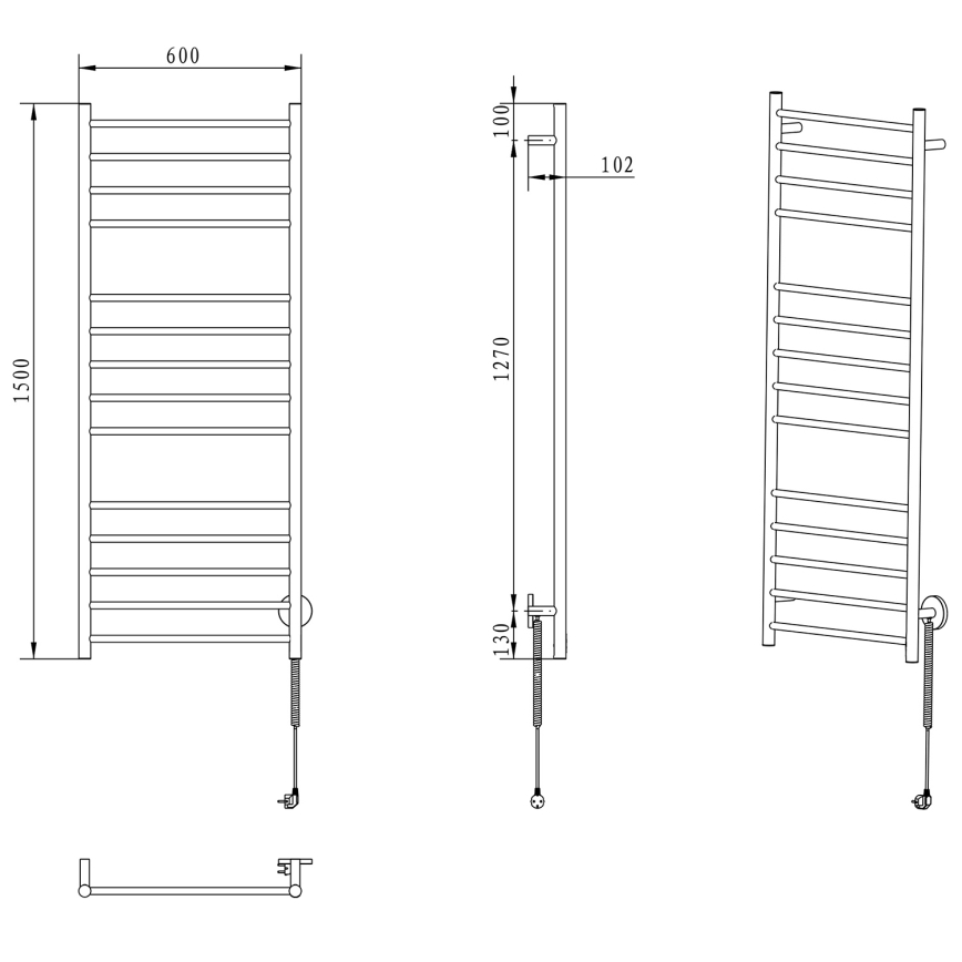Sapho - Elektrischer Handtuchwärmer REDONDO 130 W 150 x 60 cm glänzender Chrom rund