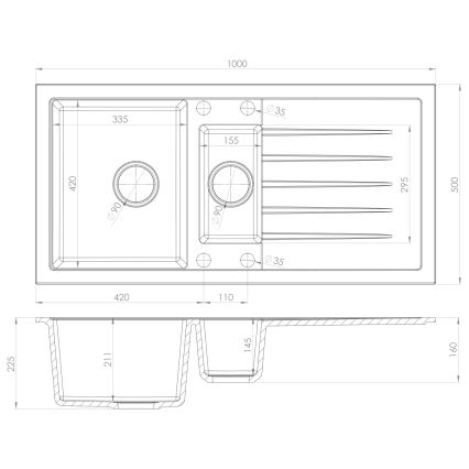 Sapho - Küchenspüle 100x50 cm Granit/beige