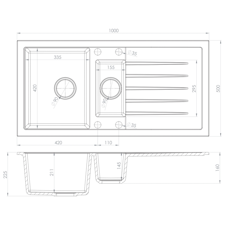 Sapho - Küchenspüle 100x50 cm Granit/beige