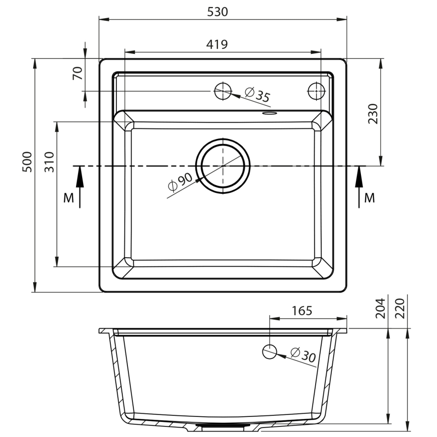 Sapho - Küchenspüle 53x50 cm Granit/Weiß