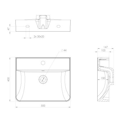 Sapho - Wandhängendes Waschbecken 50 x 40 cm Gussmarmor/weiß