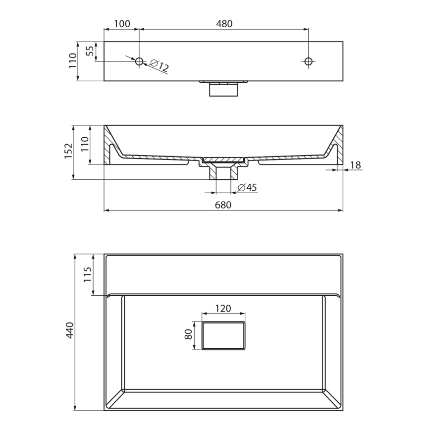 Sapho - Wandwaschbecken GODIVA 68x44 cm Marmor/weiß