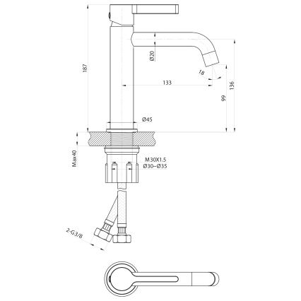 Sapho - Waschbeckenarmatur ICONIC 18,7 cm matt schwarz