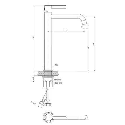 Sapho - Waschbeckenarmatur ICONIC 30,9 cm glänzendes Chrom