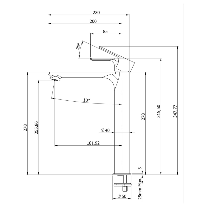 Sapho - Waschbeckenarmatur PAX 31,5 cm matt schwarz