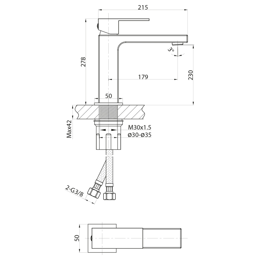Sapho - Waschtischarmatur CUBEMIX 27,8 cm mattgoldfarben