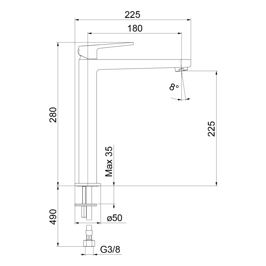 Sapho - Waschtischarmatur TURSI 28 cm glänzender Chrom