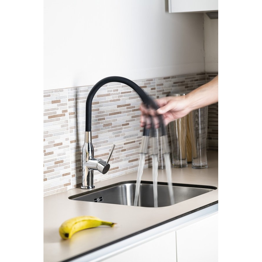 Sapho - Wasserhahn/Armatur mit flexiblem Arm SILI schwarz/Messing