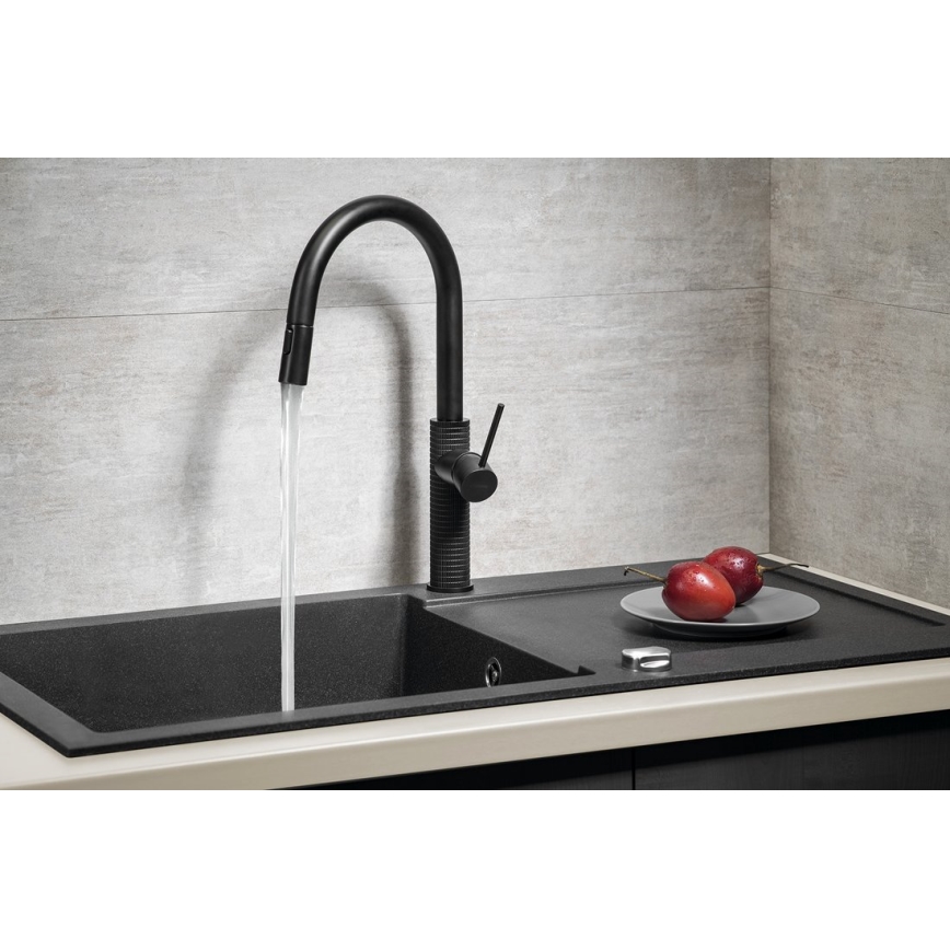 Sapho - Wasserhahn/Armatur mit herausziehbarem Sprühkopf FLAWO matt schwarz