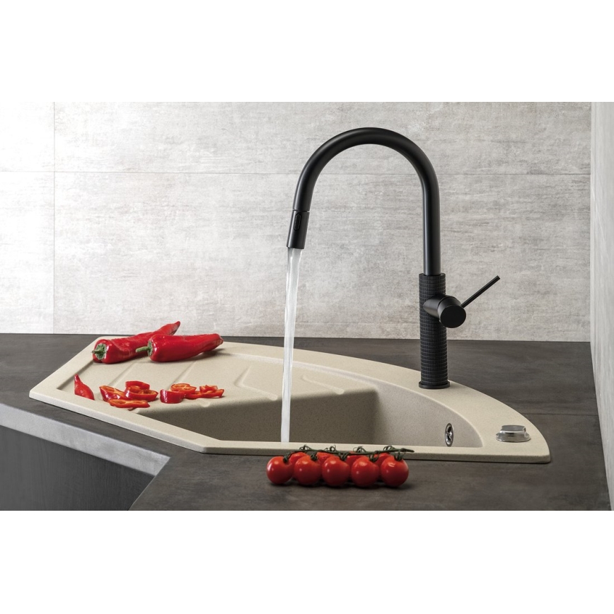 Sapho - Wasserhahn/Armatur mit herausziehbarem Sprühkopf FLAWO matt schwarz