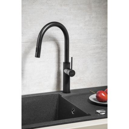 Sapho - Wasserhahn/Armatur mit herausziehbarem Sprühkopf FLAWO matt schwarz