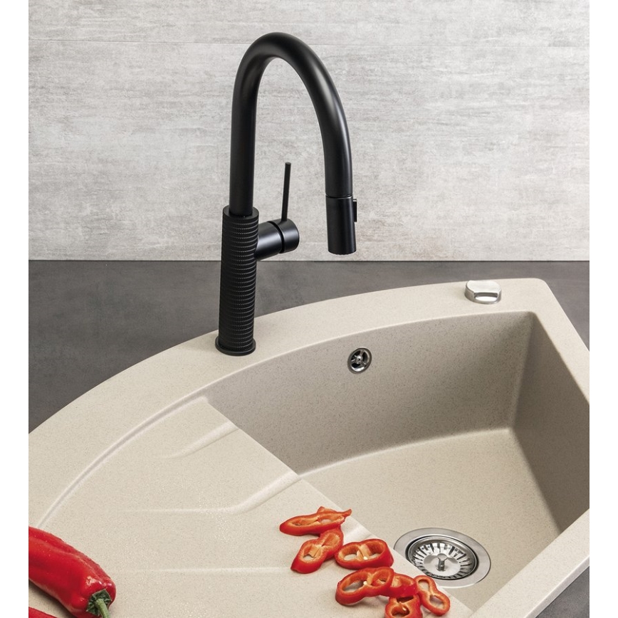 Sapho - Wasserhahn/Armatur mit herausziehbarem Sprühkopf FLAWO matt schwarz