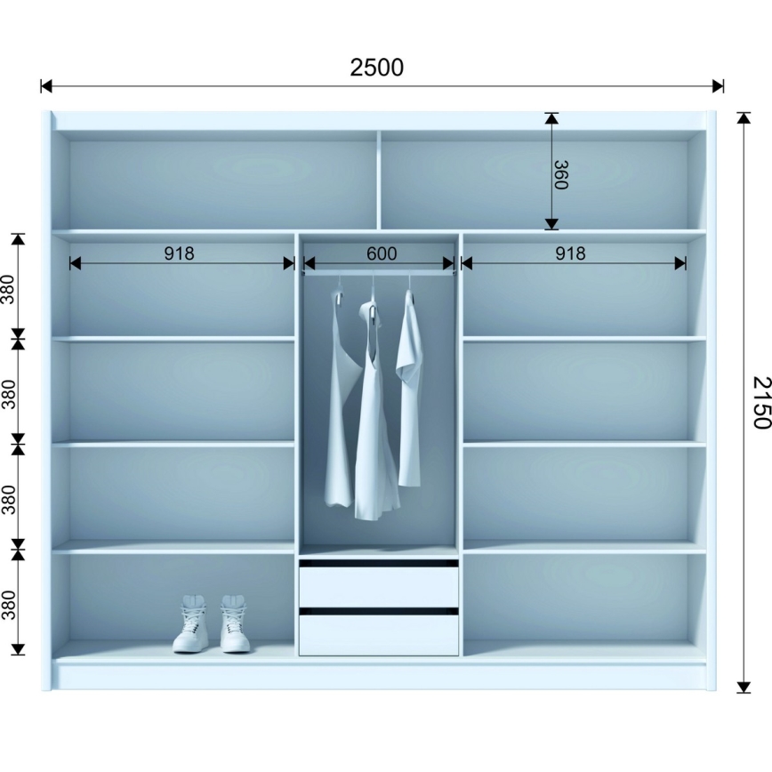 Kleiderschrank mit Schiebetüren SAPHIRA 250x215 cm Weiß