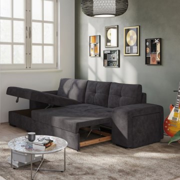 Schlafsofa mit Bettfunktion, Stauraum und Hocker PALERMO, schwarz, links