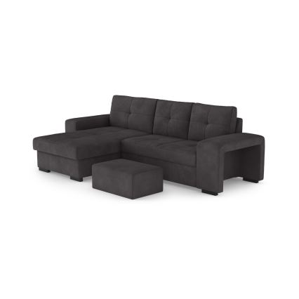 Schlafsofa mit Bettfunktion, Stauraum und Hocker PALERMO, schwarz, links
