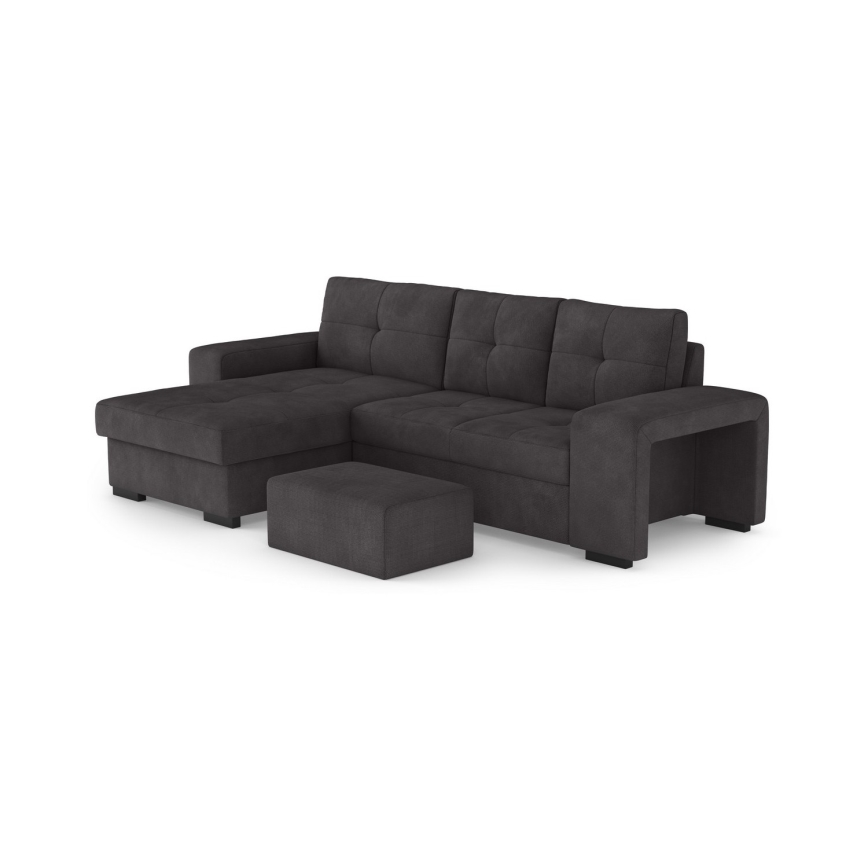 Schlafsofa mit Bettfunktion, Stauraum und Hocker PALERMO, schwarz, links
