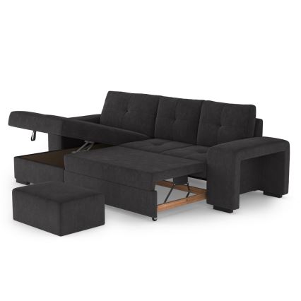 Schlafsofa mit Bettfunktion, Stauraum und Hocker PALERMO, schwarz, links